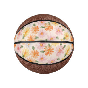 Mini Ballon De Basket Fleurs Rose Jaune Bleu Pêche