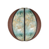 Mini Ballon De Basket Gold Aqua White Feuilles tropicaux (Vertical)