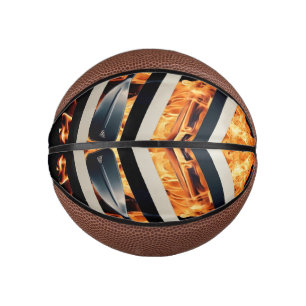 Mini Ballon De Basket Moderne Feu & Triple Rayure Gras Minimaliste