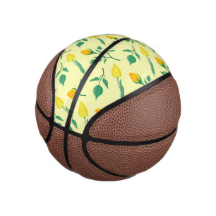 Mini Ballon De Basket Motif floral avec rose jaune et fleurs de tulipe