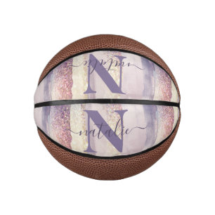 Mini Ballon De Basket Nom initial de la parties scintillant rose pourpre