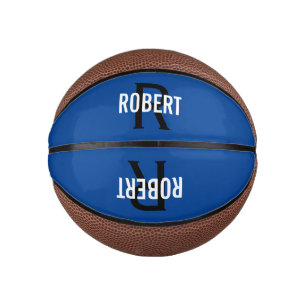 Mini Ballon De Basket Nom monogramme bleu moderne basketball