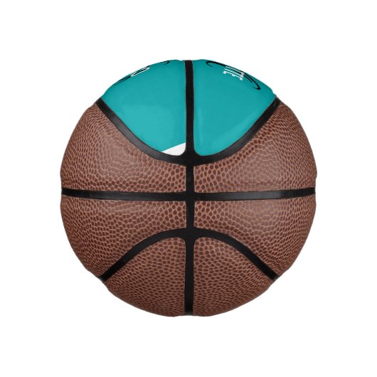 Mini Ballon De Basket Nom monogramme de script turquoise moderne (Droite)