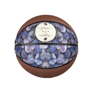 Mini Ballon De Basket Noms de Couple de Mariage Floral Noir Moody Classi