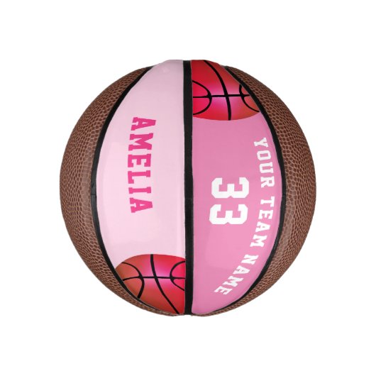 Mini Ballon De Basket Panier rose Fille Joueuse Nom de l'équipe Numéro (Vertical)