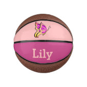 Mini Ballon De Basket papillon rose no2- ajouter nom mini basket (Devant)