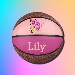 Mini Ballon De Basket papillon rose no2- ajouter nom mini basket