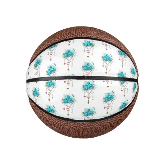 Mini Ballon De Basket Roses turquoise avec touches (Devant)