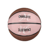 Mini Ballon De Basket Script moderne blush rose monogramme nom de basket (Devant)