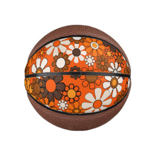 Mini Ballon De Basket Super Retro les années 70 Floral Brown et Orange M