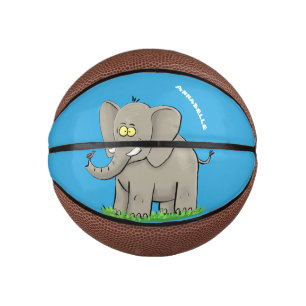 Mini Ballon De Basket Un joli éléphant drôle avec un oiseau sur le tronc