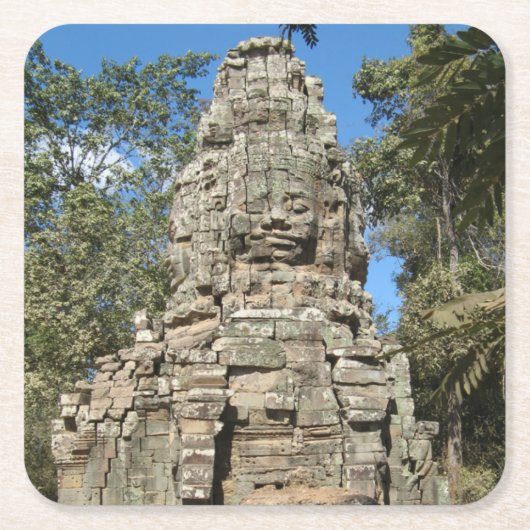 Mini Bayon ... Ta Prohm, Siem Reap, Cambodja Vierkante Kartonnen Onderzetter (Voorkant)