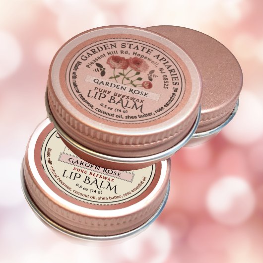Mini Beeswax Lip Balm Lid Étiquette Rose Jardin Ro