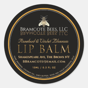Mini Black et Gold Lip Balm Lid Étiquette abeille