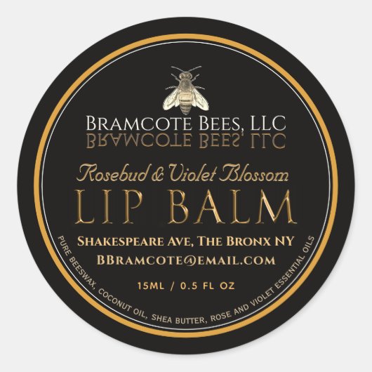 Mini Black et Gold Lip Balm Lid Étiquette abeille  (Devant)