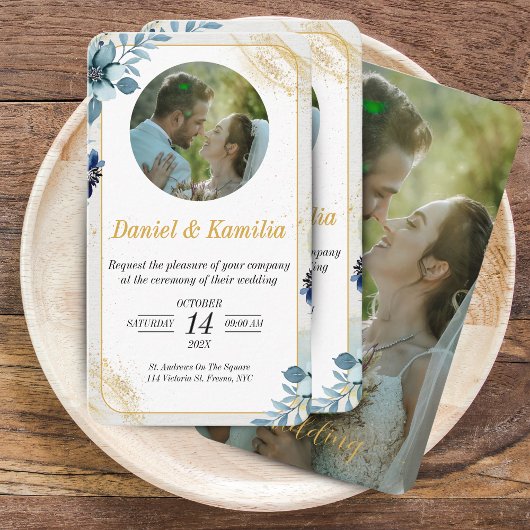 Mini Bleu Rustique Mariage Floral Invitation Avec 