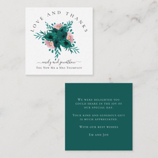 Mini Bloemen Emerald Roze Dank u bruiloft Notitiekaartje (Voorkant / Achterkant)