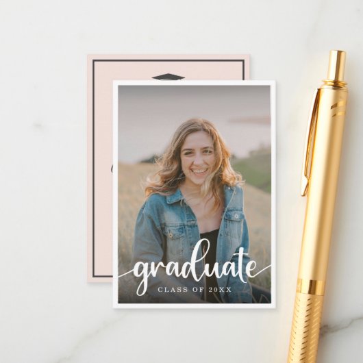 Mini Blush Beige Photo Graduation Invitation (Devant/Arrière en situation)