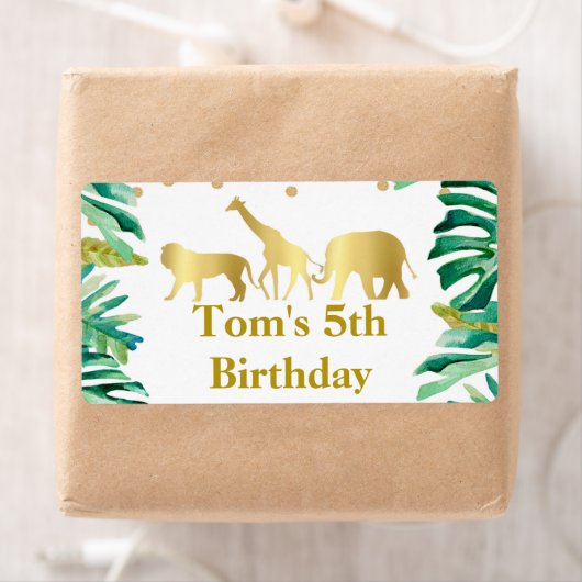 Mini bouteille étiquette jungle animaux en or vert (En situation)