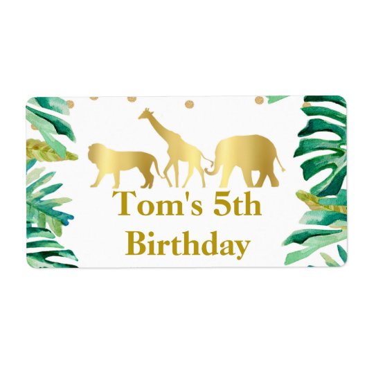 Mini bouteille étiquette jungle animaux en or vert (Devant)