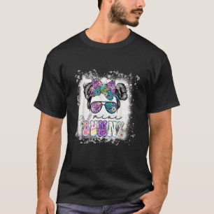 Mini Bunny Messy Bun Kidlife Easter Day Bleached T-shirt