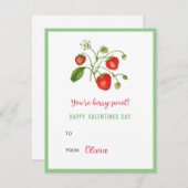 Mini carte de la Saint-Valentin aquarelle fraise (Devant / Derrière)