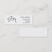 Mini Carte de visite blanc monogramme chic mince (Devant / Derrière)