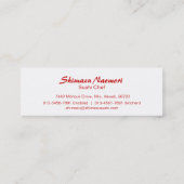 Mini Carte de visite blanc rouge professionnel de chef (Dos)