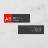 Mini Carte de visite de bande rouge gris monogramme mod (Devant / Derrière)