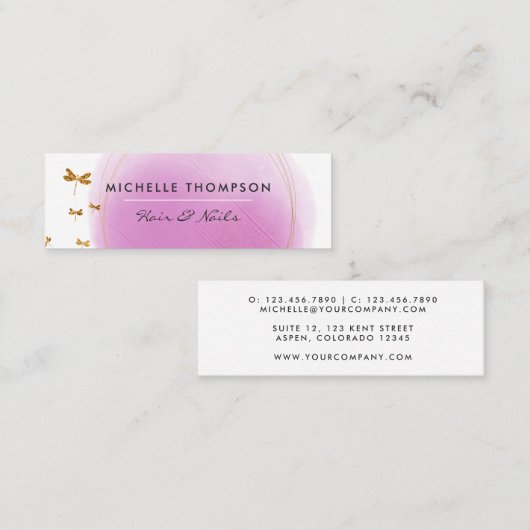 Mini Carte de visite de brosses violet et or (Devant / Derrière)