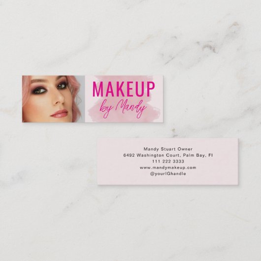 Mini Carte de visite de maquillage à script rose  (Devant / Derrière)