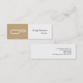 Mini Carte de visite de Monogramme blanc beige fin tend (Devant / Derrière)