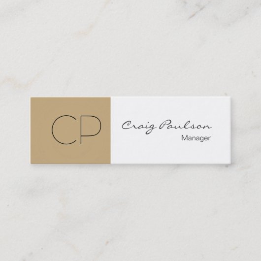 Mini Carte de visite de Monogramme blanc beige fin tend (Devant)