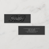 Mini Carte de visite de monogramme noir gris mince (Devant / Derrière)