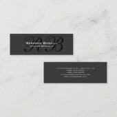 Mini Carte de visite de monogramme noir gris mince (Devant / Derrière)