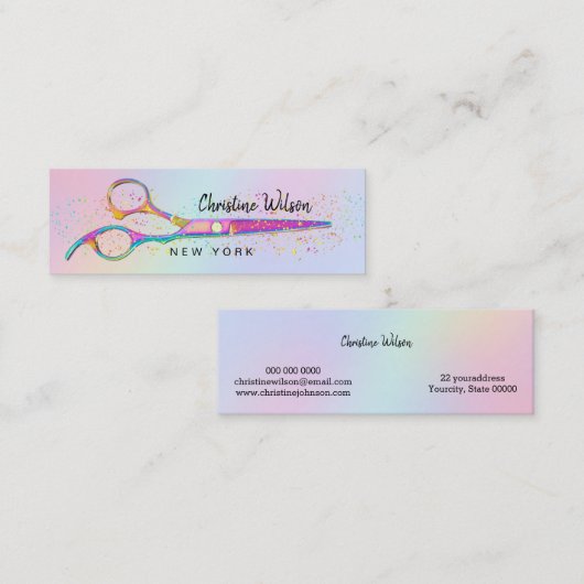 Mini carte de visite du logo ciseaux de coiffeur (Devant / Derrière)