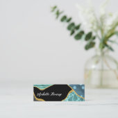 Mini Carte de visite en tissu bleu et or (Debout devant)