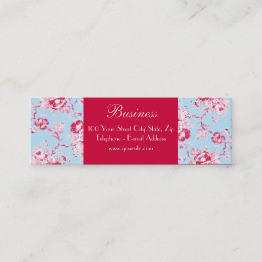 Mini Carte de visite maigre bleu 2 de roses chics (Devant)