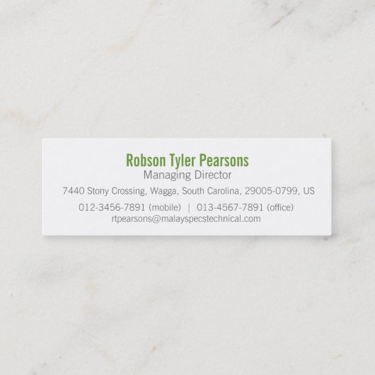 Mini Carte de visite maigre vert et blanc professionnel (Dos)