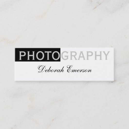 Mini Carte de visite moderne slim blanche noire script (Devant)