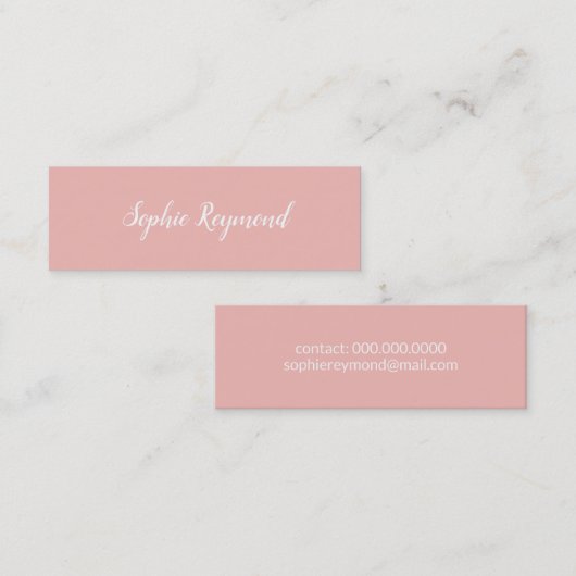 Mini carte de visite rose élégant avec nom de script (Devant / Derrière)