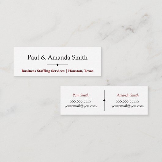 Mini Carte de visite Simple Avec 2 Noms Et Contact (Devant / Derrière)