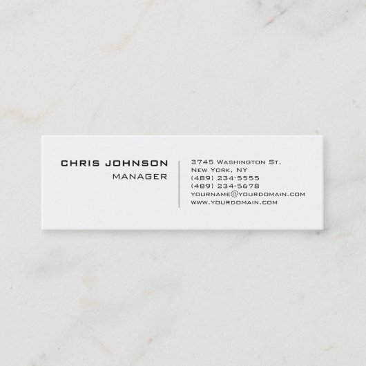 Mini Carte de visite Slim White Charming Manager (Devant)