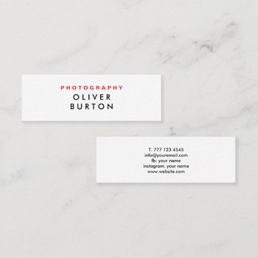 Mini carte de visite universel pour photographe. (Devant / Derrière)