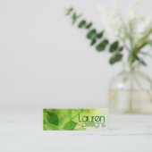 Mini carte de visite vert feuille maigre (Debout devant)