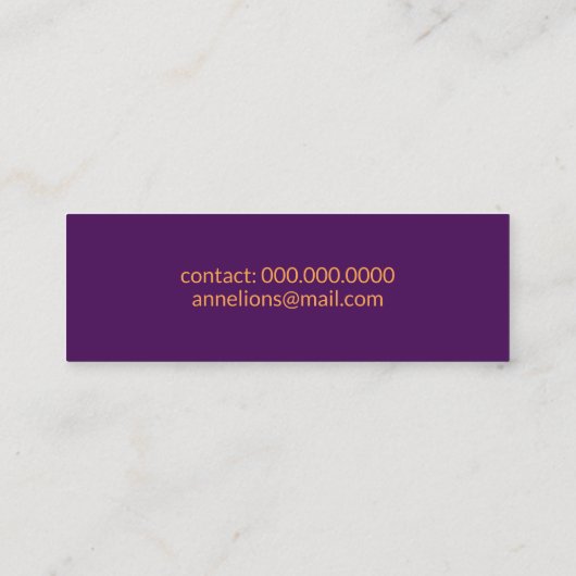 Mini Carte de visite violet avec nom de script orange (Dos)