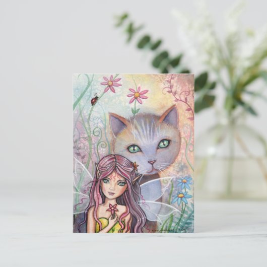 Mini carte postale de fées et de chats Impression  (Debout devant)