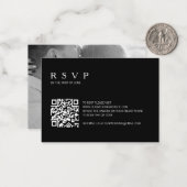 Mini carte RSVP Mariage de code QR photo noir (Devant/Arrière en situation)