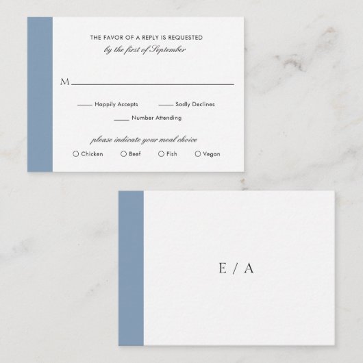 Mini carte RSVP mini Mariage bleu Dusty (Devant / Derrière)