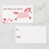 Mini Carte Saint Valentin Unicorne Rose avec Coeur (Devant / Derrière)